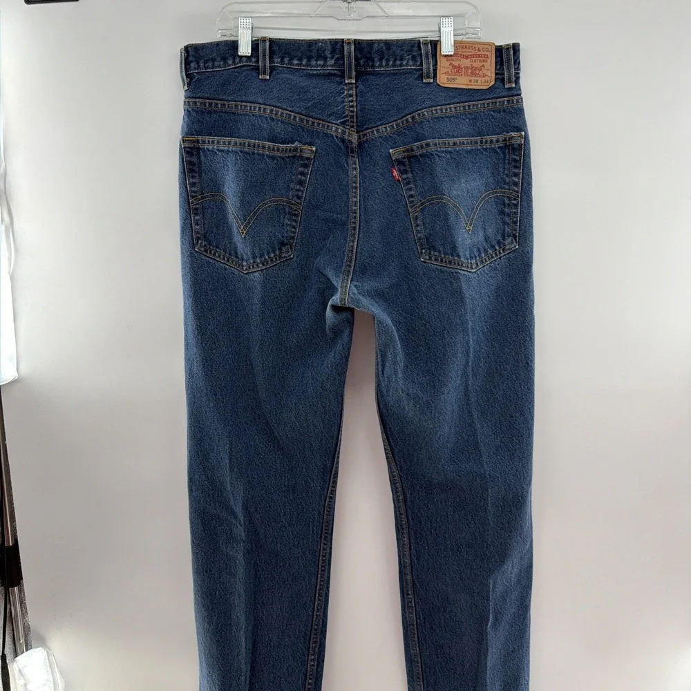 Levi's 505 Regular Fit Straight Mens 38x34 Blue Denim Jeans Made In Mexico